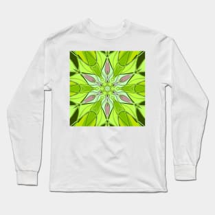 Cartoon Mandala Flower Green and Pink Long Sleeve T-Shirt